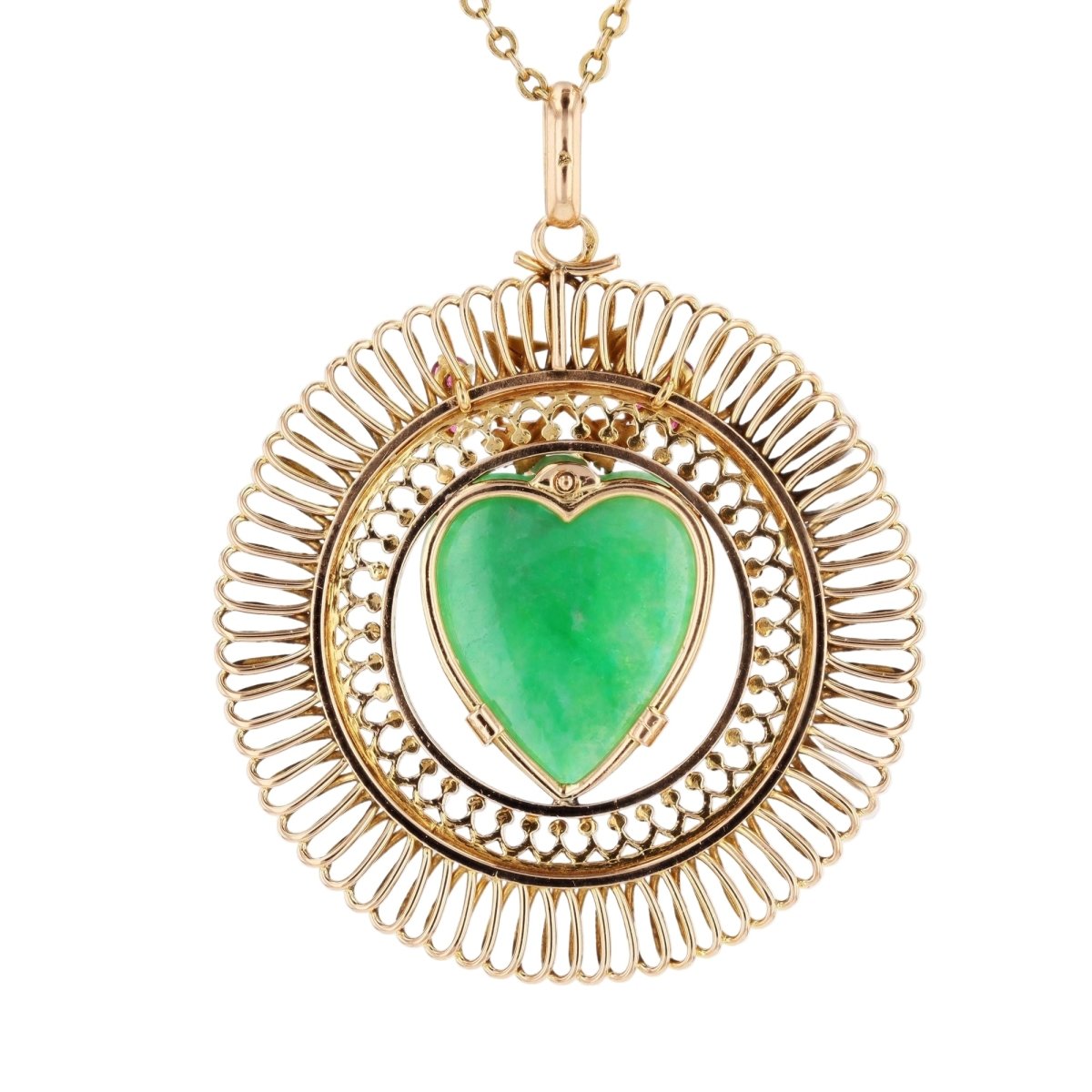 Pendentif en or jaune, rubis et jade - Castafiore