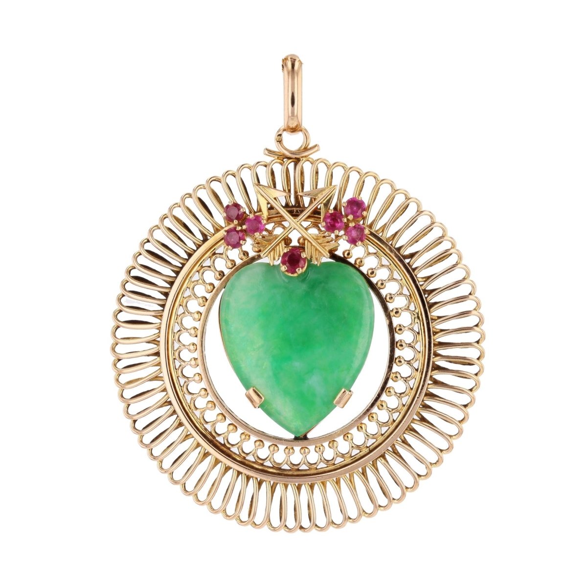 Pendentif en or jaune, rubis et jade - Castafiore