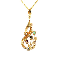 Pendentif en or jaune, rubis, saphirs, émeraudes et diamants - Castafiore