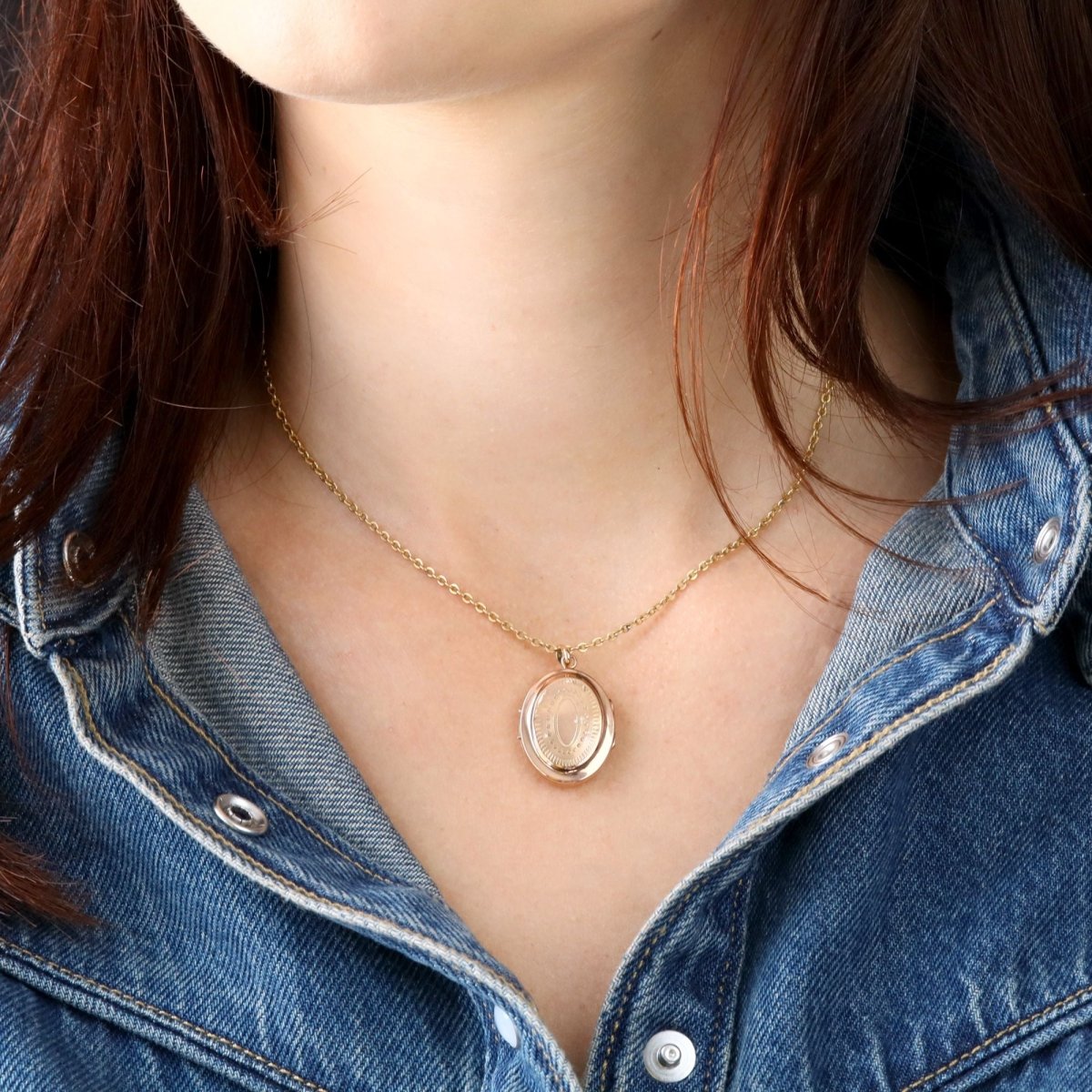 Antique oval medallion rose gold chiseled