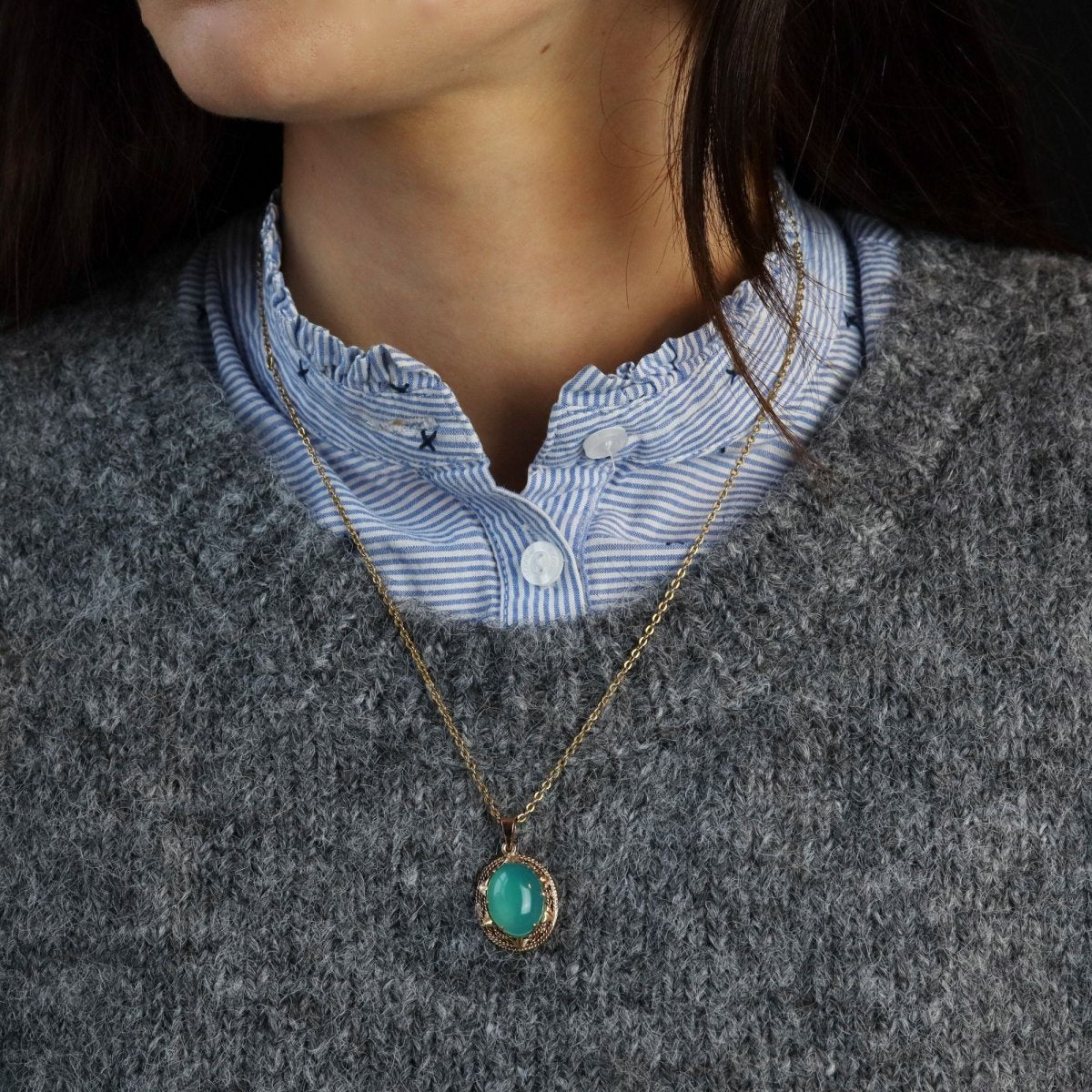 Pendentif en or rose et chrysaprase - Castafiore