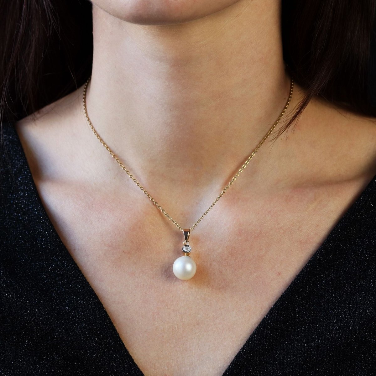 Pendentif en or rose, perle et diamant - Castafiore