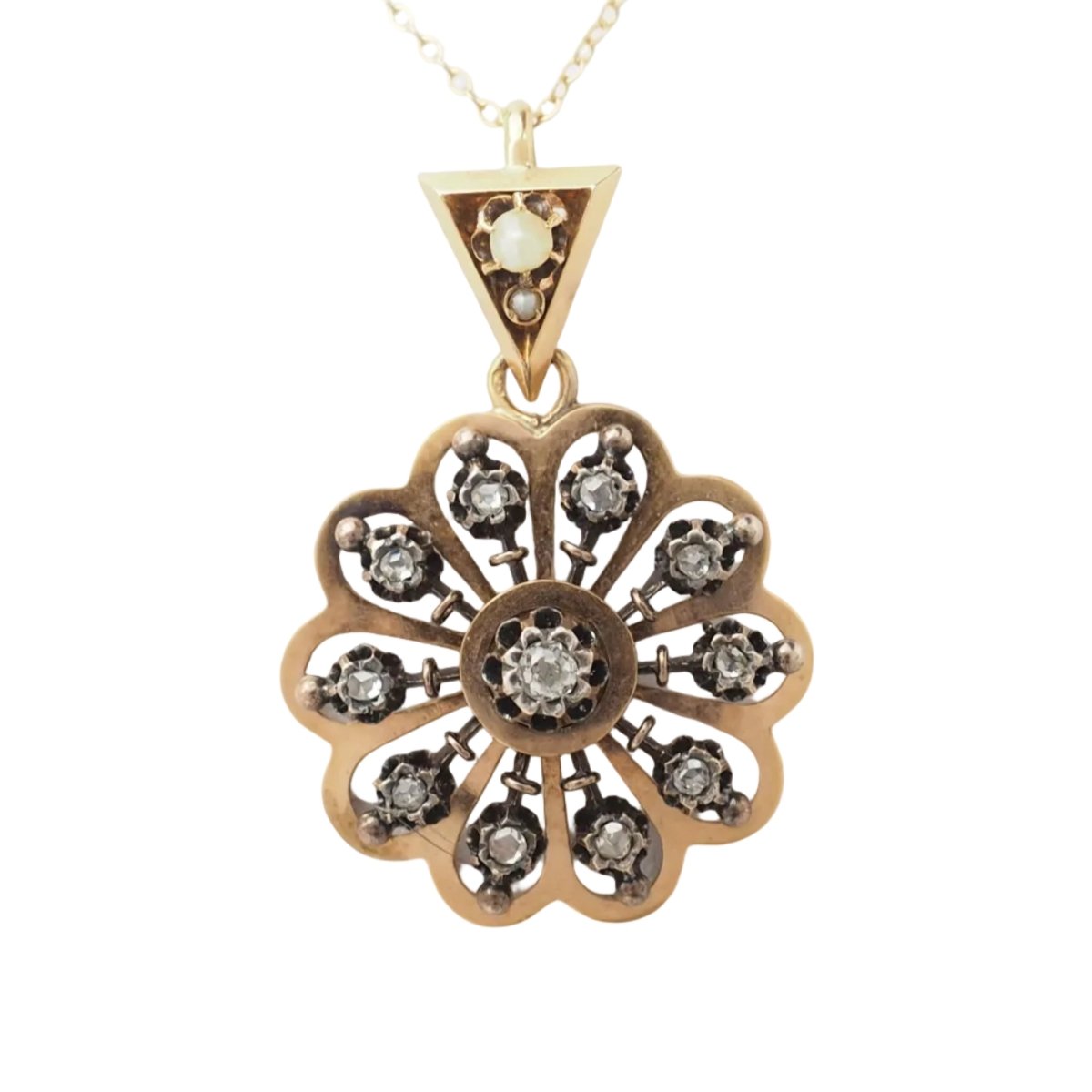 Pendentif en or rose, perles et diamants - Castafiore