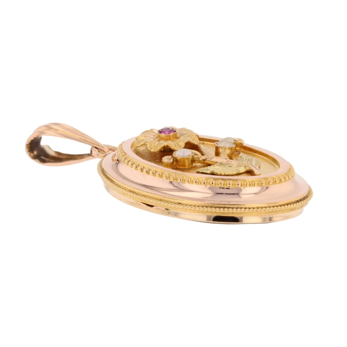 Pendentif en or rose, perles et rubis - Castafiore