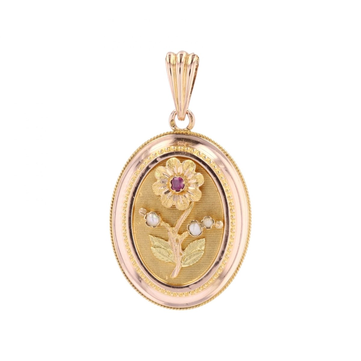 Pendentif en or rose, perles et rubis - Castafiore
