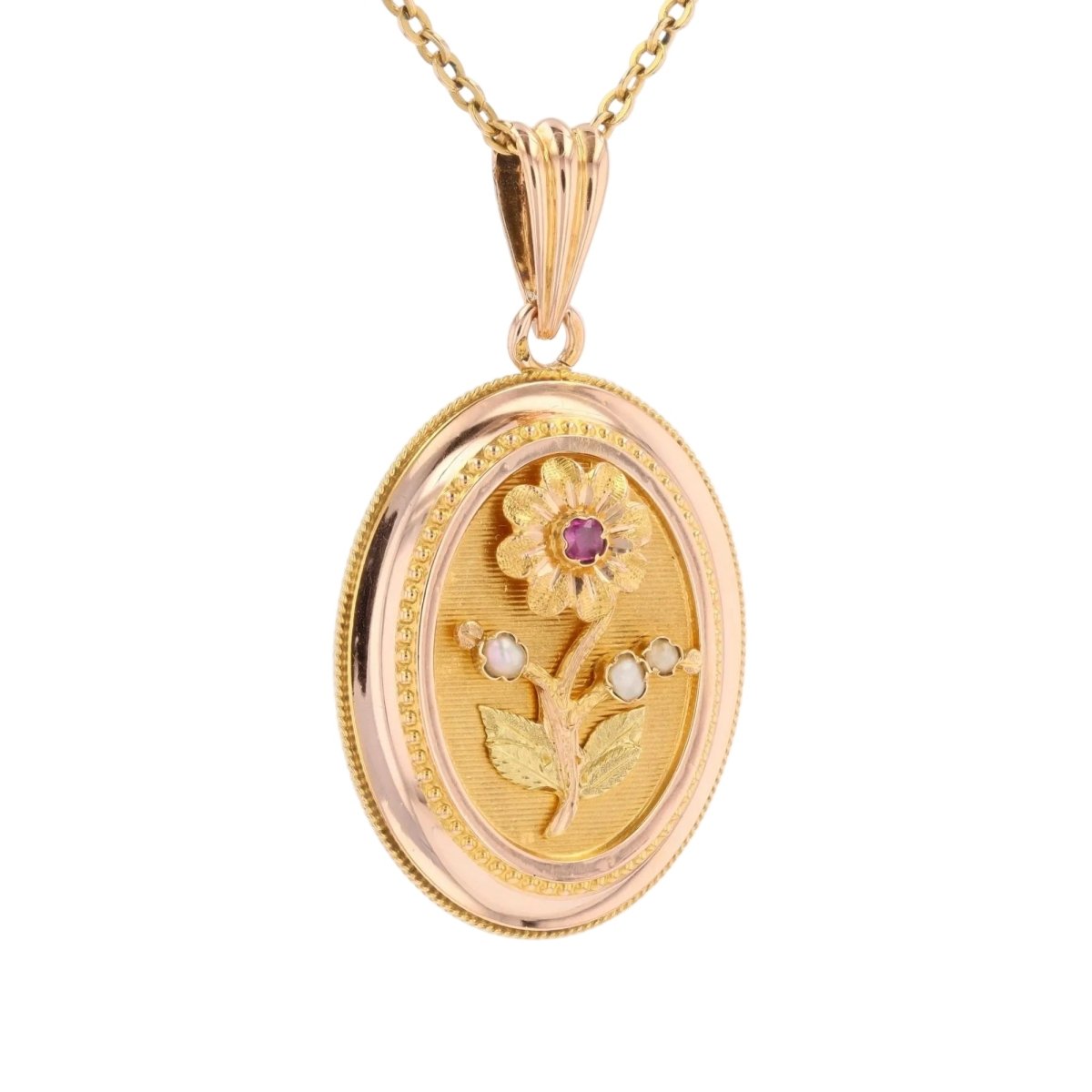 Pendentif en or rose, perles et rubis - Castafiore