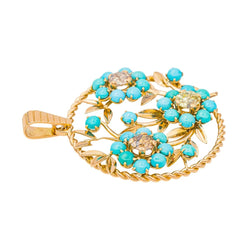 Pendentif en or rose, turquoises et diamants - Castafiore