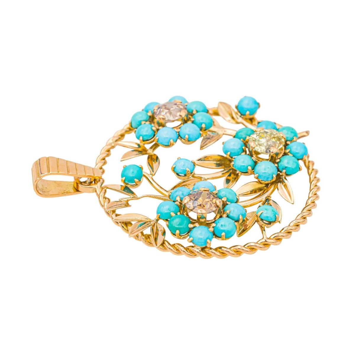 Pendentif en or rose, turquoises et diamants - Castafiore