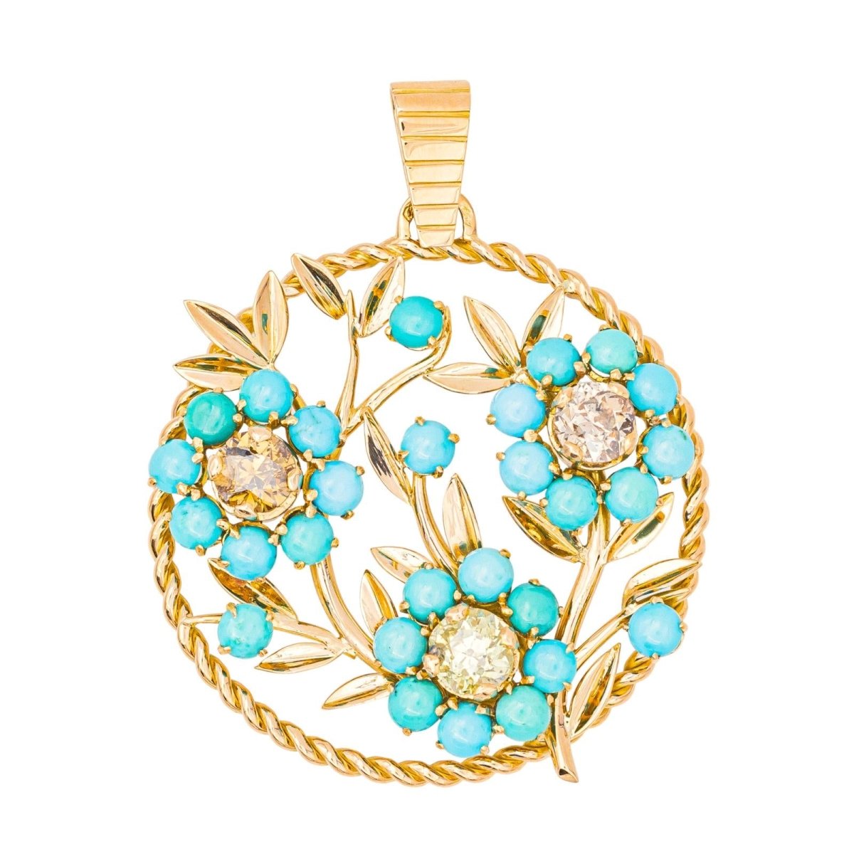 Pendentif en or rose, turquoises et diamants - Castafiore
