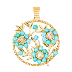 Pendentif en or rose, turquoises et diamants - Castafiore