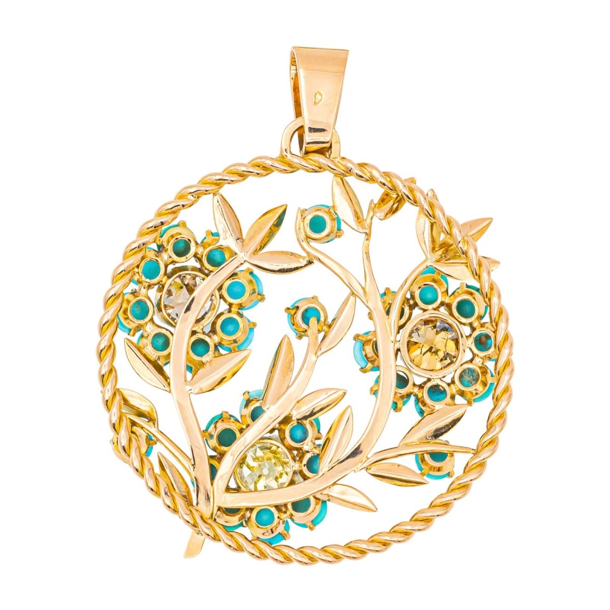 Pendentif en or rose, turquoises et diamants - Castafiore