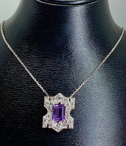 Pendentif en platine : améthyste et diamants - Castafiore