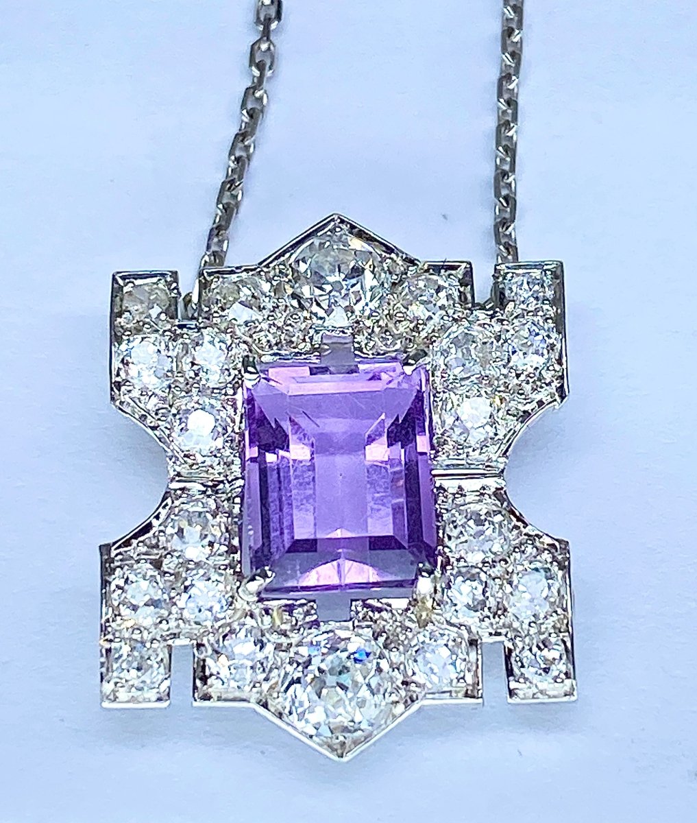 Pendentif en platine : améthyste et diamants - Castafiore