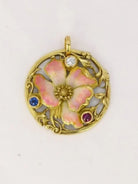 Pendentif fleur Art - Nouveau émail diamant saphir rubis - Castafiore