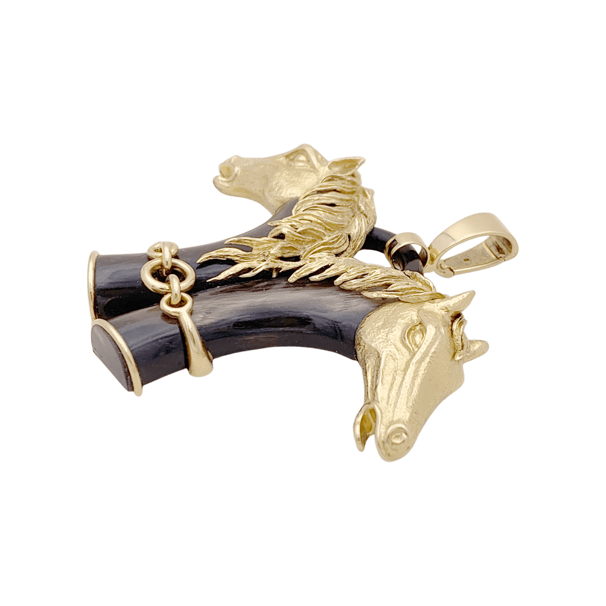 Pendentif FRED double tête de cheval en or jaune et corne. - Castafiore
