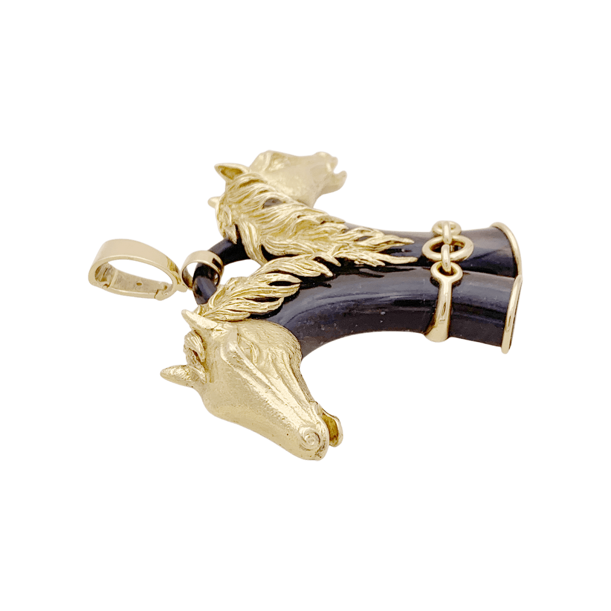 Pendentif FRED double tête de cheval en or jaune et corne. - Castafiore