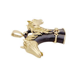 Pendentif FRED double tête de cheval en or jaune et corne. - Castafiore