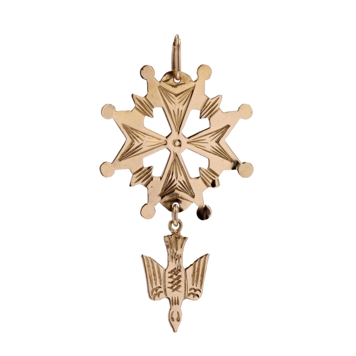 Pendentif Huguenote croix en or jaune - Castafiore