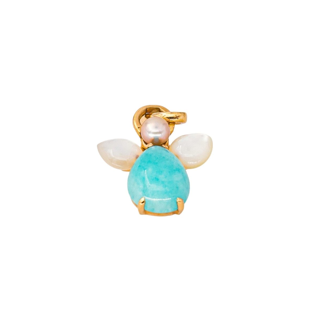 Pendentif ISABELLE LANGLOIS "Mon Ange" en or rose, amazonite, nacre et perle - Castafiore