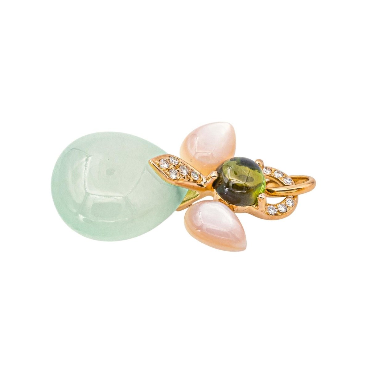 Pendentif ISABELLE LANGLOIS "Mon Ange" en or rose, calcite, nacre, tourmaline et diamants - Castafiore