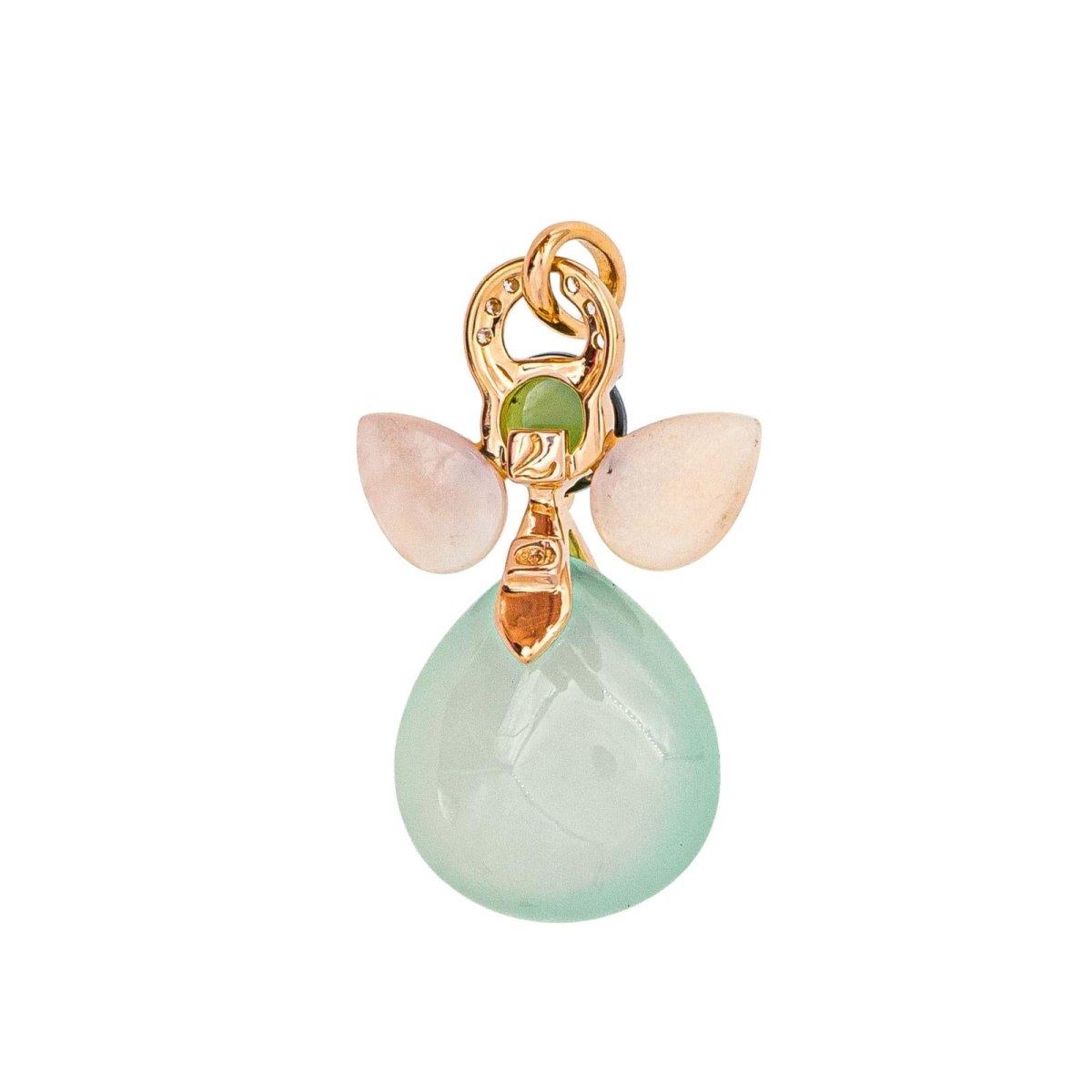 Pendentif ISABELLE LANGLOIS "Mon Ange" en or rose, calcite, nacre, tourmaline et diamants - Castafiore