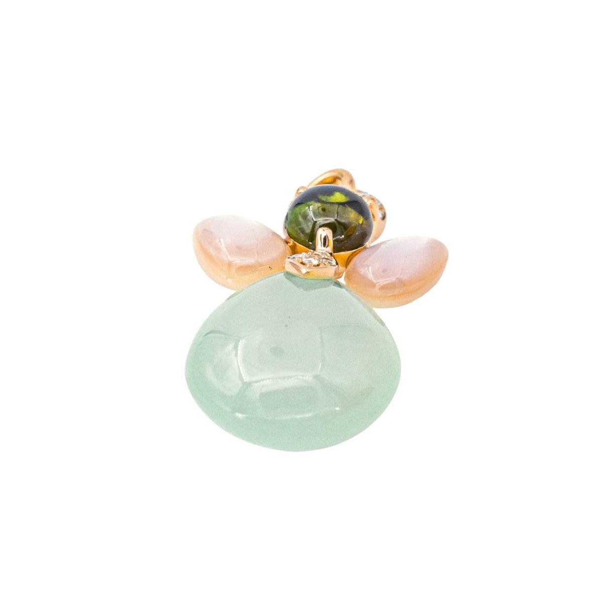 Pendentif ISABELLE LANGLOIS "Mon Ange" en or rose, calcite, nacre, tourmaline et diamants - Castafiore