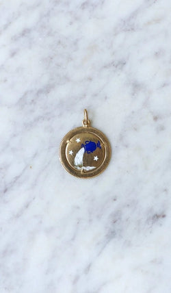 Pendentif médaille astrologique Verseau, or et émail - Castafiore