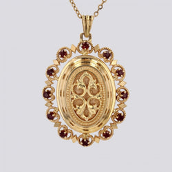 Pendentif MÉDAILLON en or jaune grenats - Castafiore