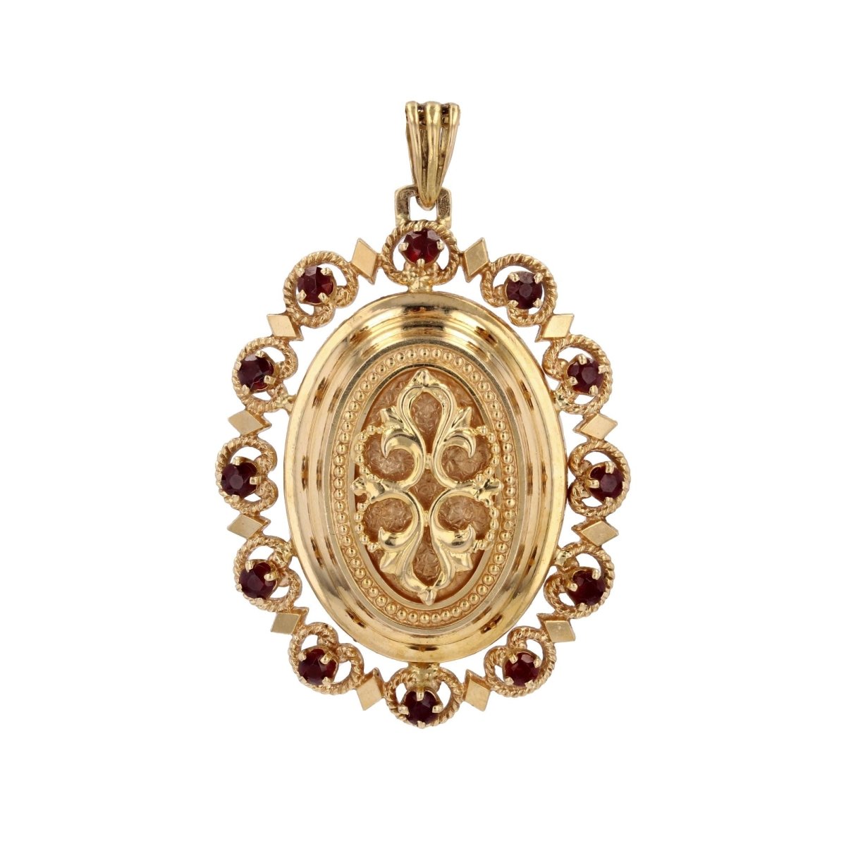 Pendentif MÉDAILLON en or jaune grenats - Castafiore