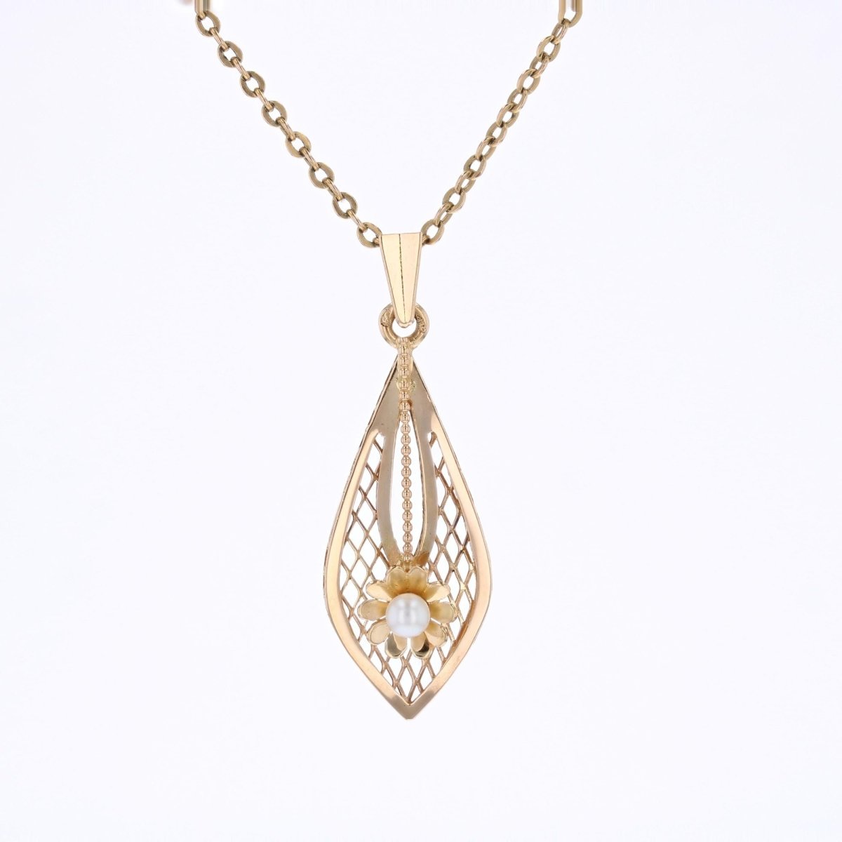 Pendentif or ajouré fleur et sa perle de culture - Castafiore