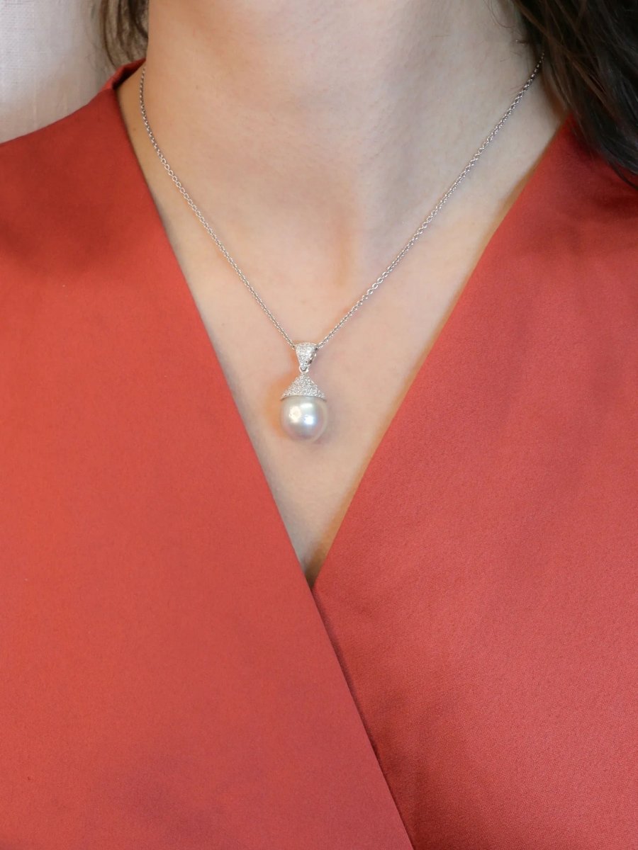 Pendentif or blanc diamants perle baroque - Castafiore