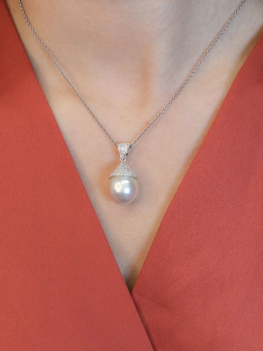 Pendentif or blanc diamants perle baroque - Castafiore