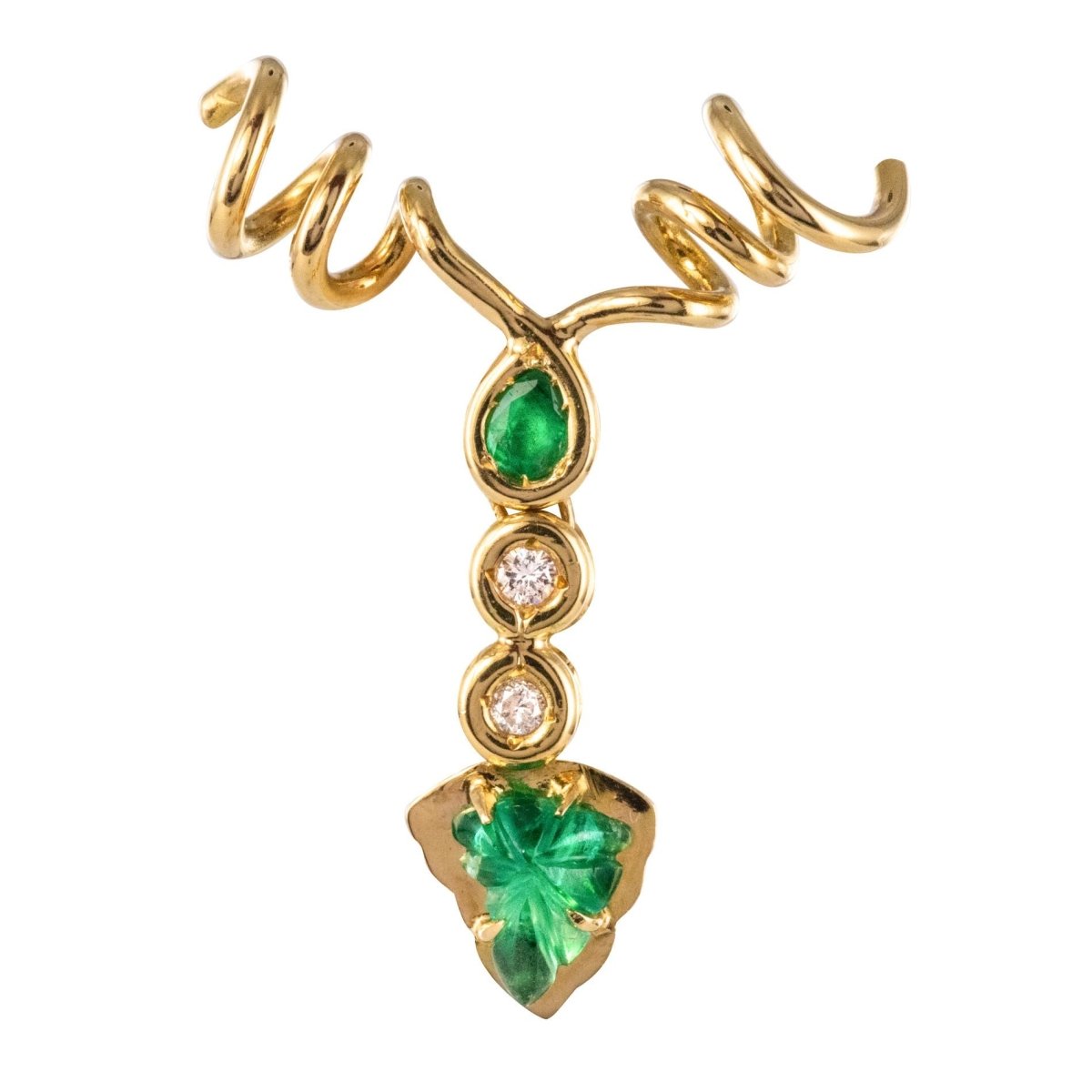 Pendentif or et émeraudes et diamants feuilles de vignes - Castafiore