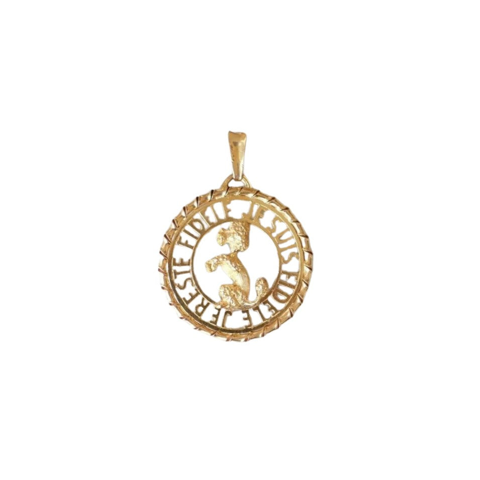 Pendentif Or jaune Caniche Je Suis Fidèle Je Reste Fidèle - Castafiore