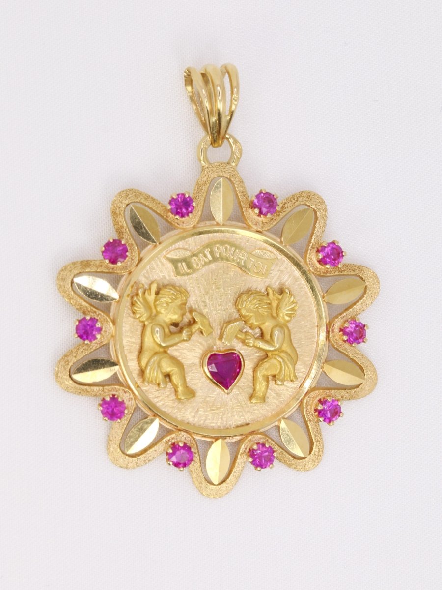 Pendentif or jaune rubis "Il bat pour toi" grand modèle - Castafiore