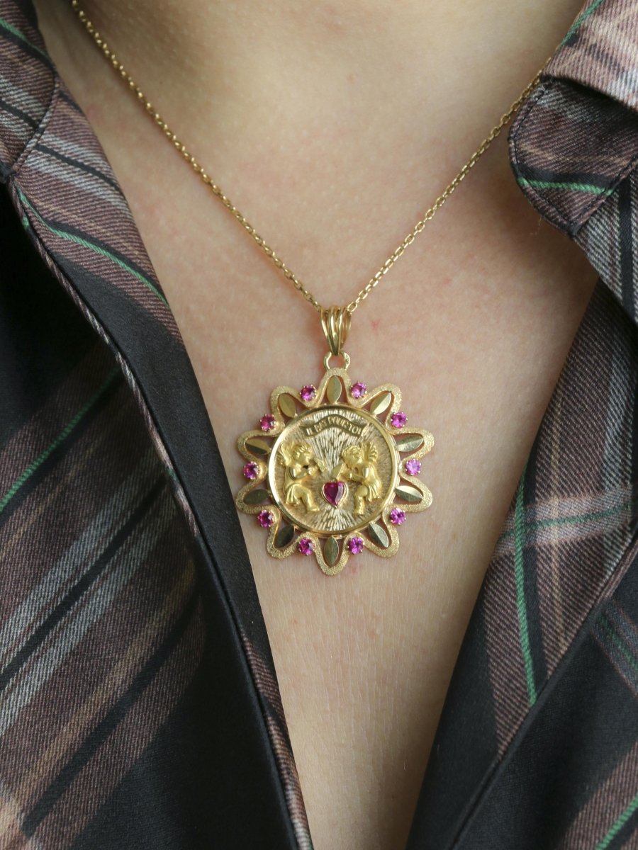 Pendentif or jaune rubis "Il bat pour toi" grand modèle - Castafiore