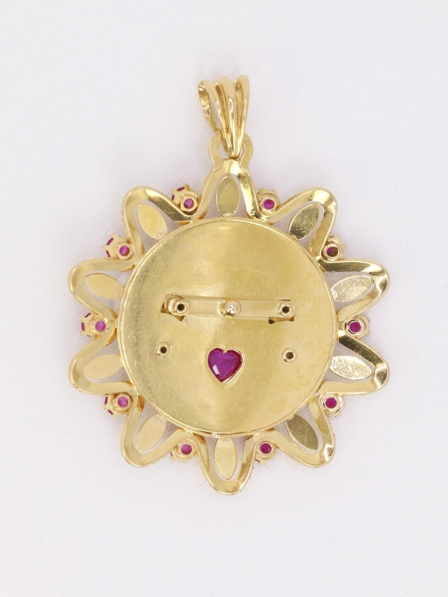 Pendentif or jaune rubis "Il bat pour toi" grand modèle - Castafiore