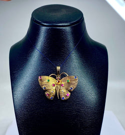 Pendentif papillon en or jaune 18 carats et pierres précieuses - Castafiore