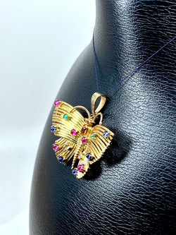 Pendentif papillon en or jaune 18 carats et pierres précieuses - Castafiore