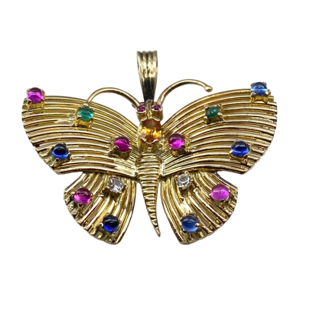 Pendentif Papillon en or jaune et pierres précieuses - Castafiore