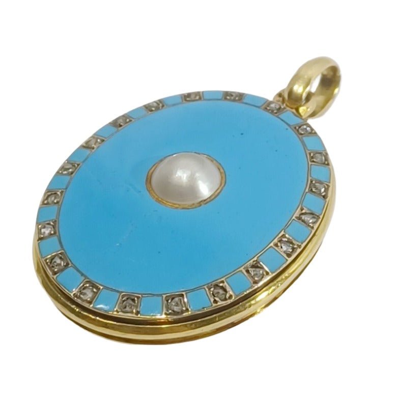 Pendentif photo en or jaune, émail, perle et diamant - Castafiore