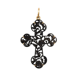Pendentif POMELLATO Victoria croix en or rose et jais - Castafiore