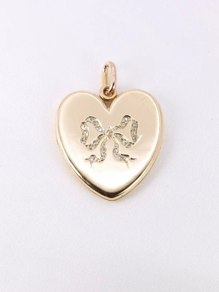 Pendentif porte photo coeur Art Nouveau or jaune diamants taille rose - Castafiore