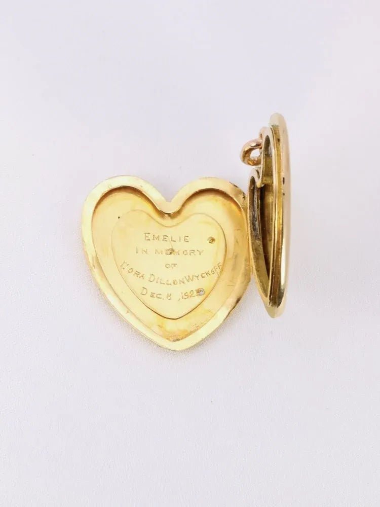 Pendentif porte photo coeur Art Nouveau or jaune diamants taille rose - Castafiore