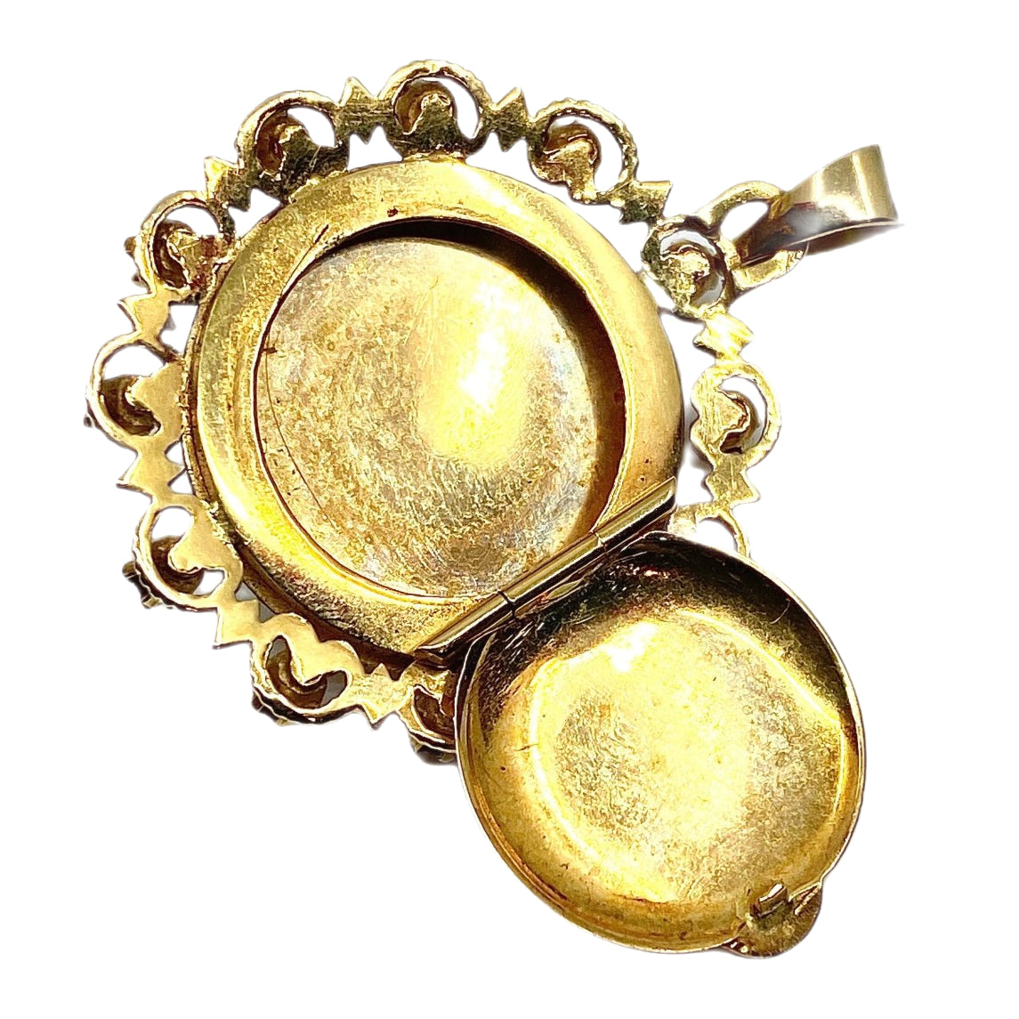 Pendentif porte photo en or 18 carats en perle et pierres rouges - Castafiore