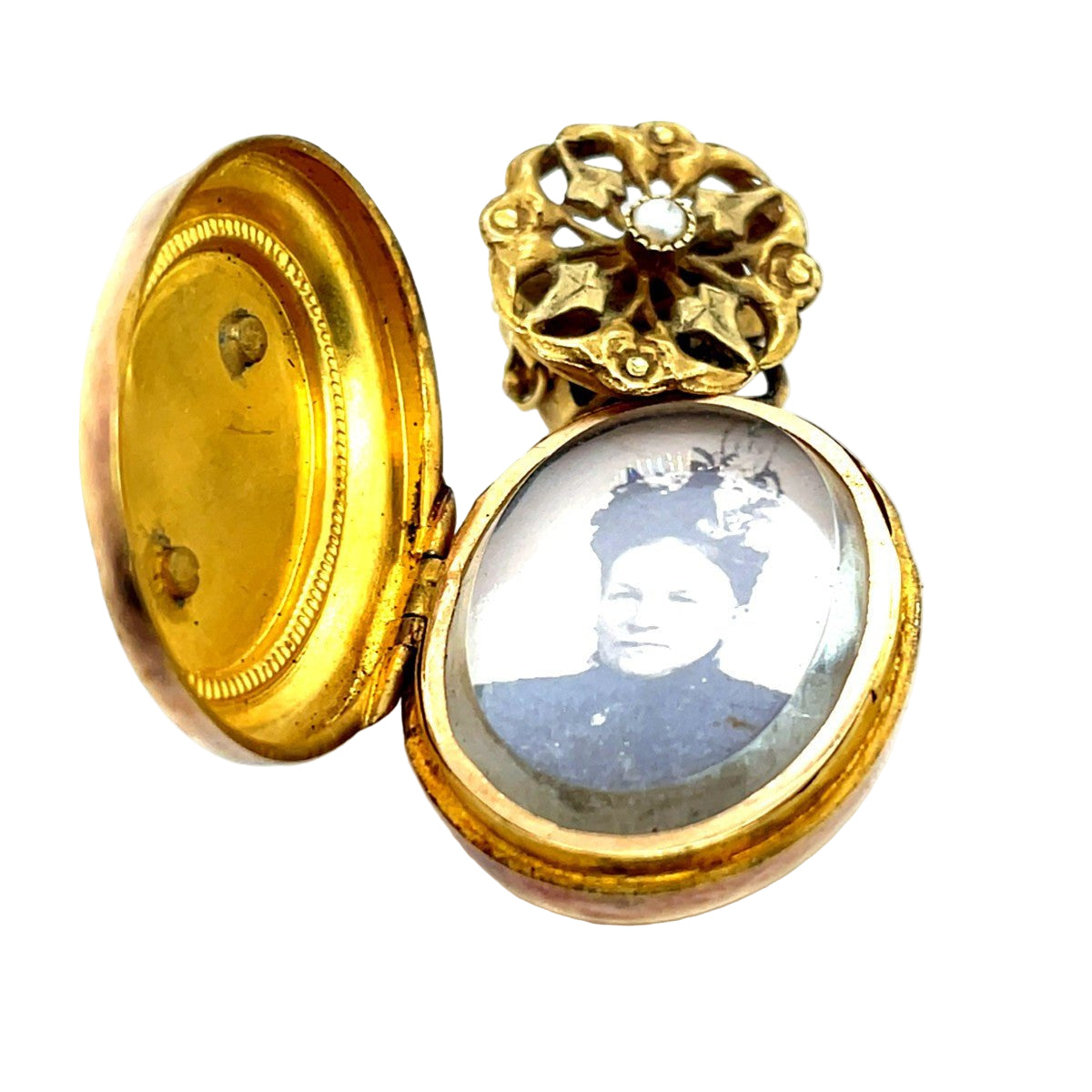 Pendentif Porte photo en or jaune turquoise perles - Castafiore