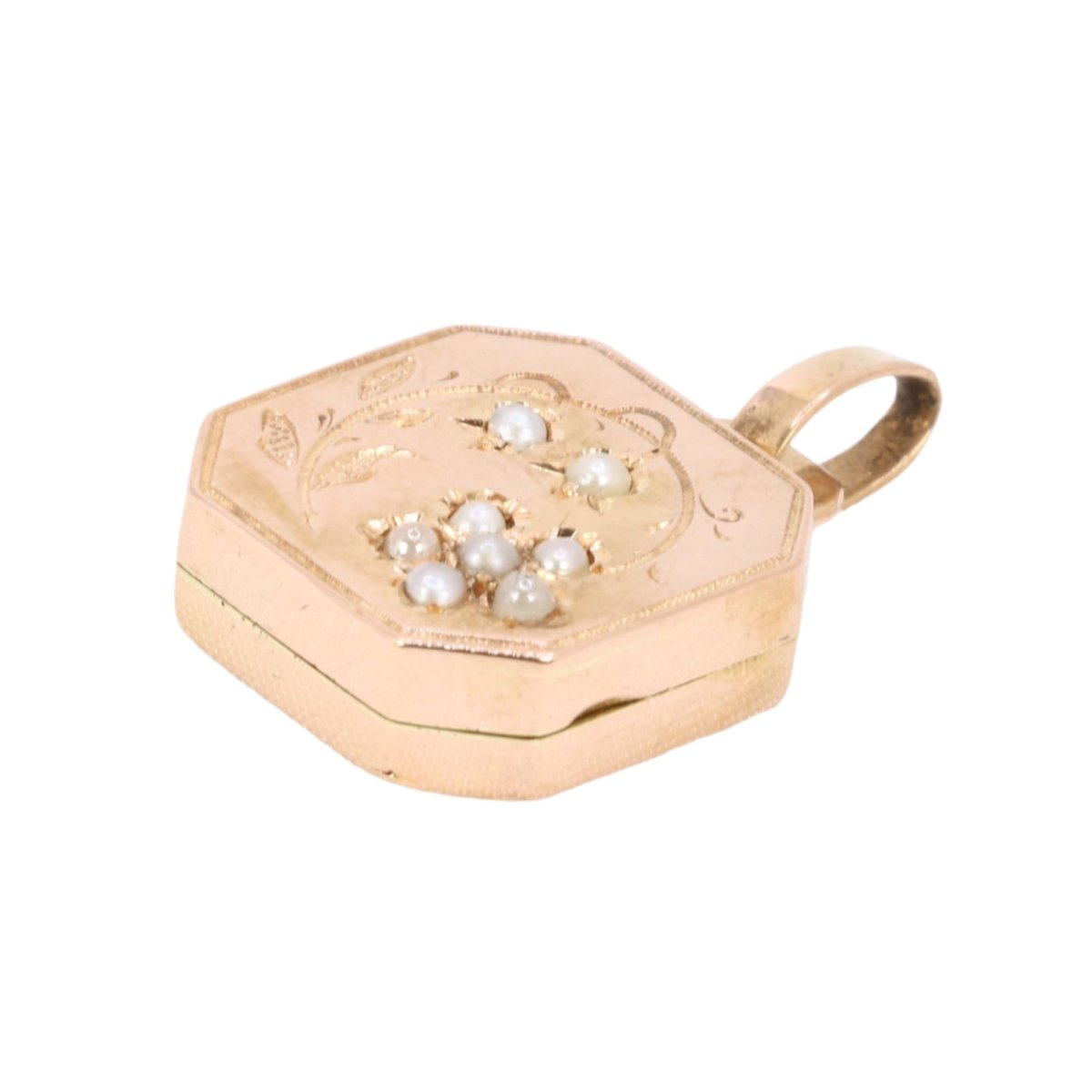 Pendentif porte photo en or rose et perles fines - Castafiore