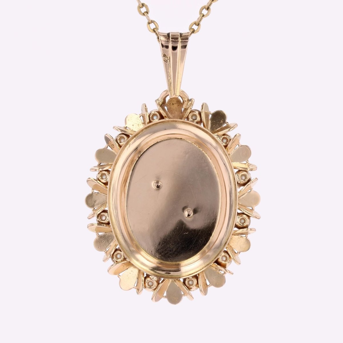 Pendentif rétro en or jaune perles de culture et rubis de synthèse - Castafiore