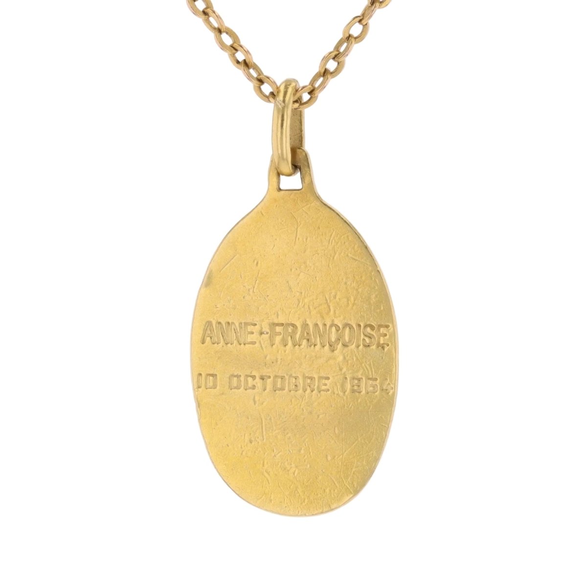 Virgin Mary oval medal yellow gold