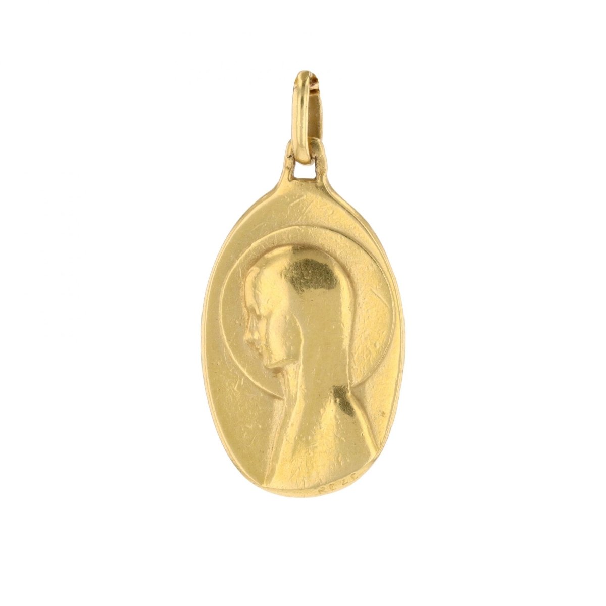 Virgin Mary oval medal yellow gold